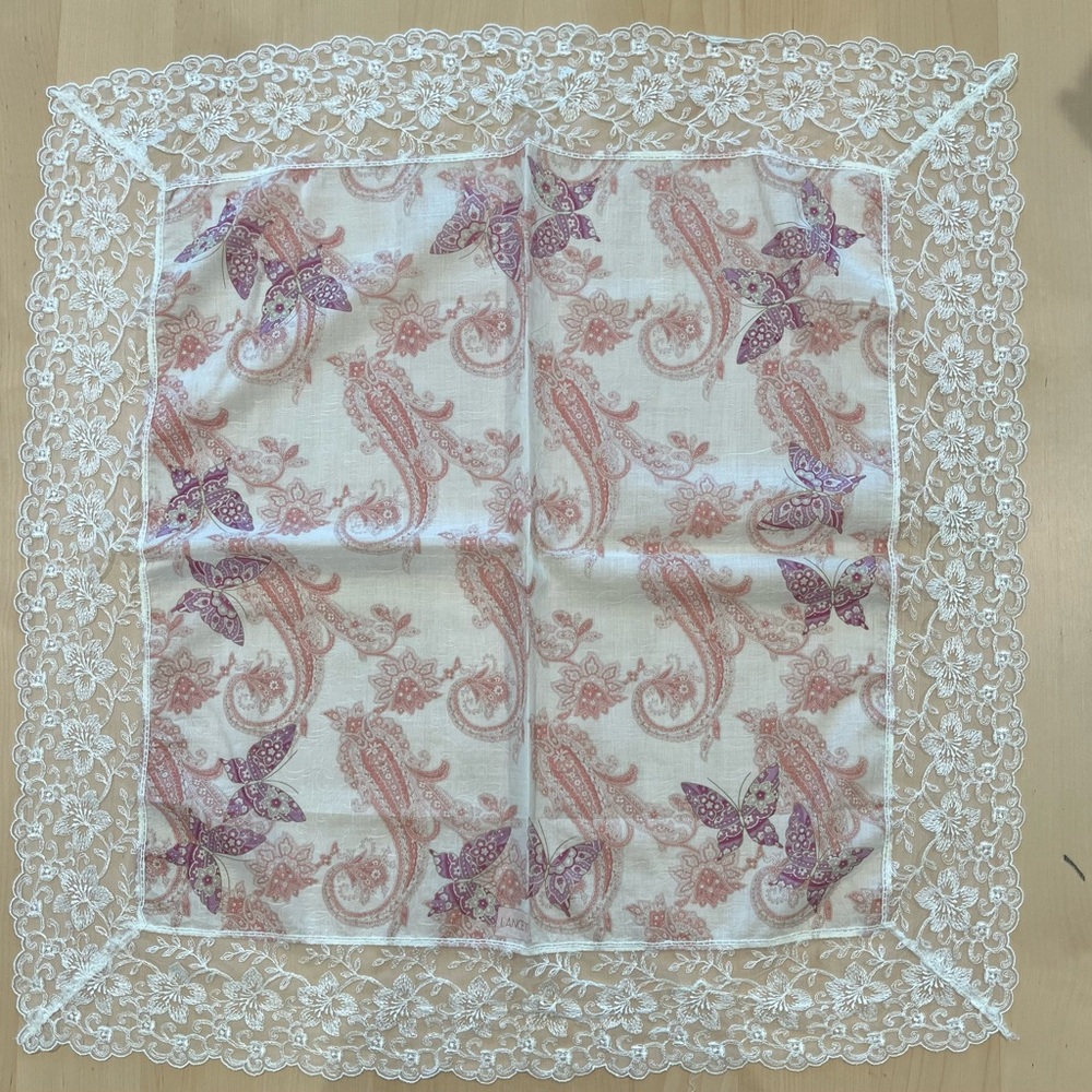 LANCETTI VTG Handkerchief Scarf Floral Butterfly Lace Paisley Women Square 28” - Picture 7 of 10
